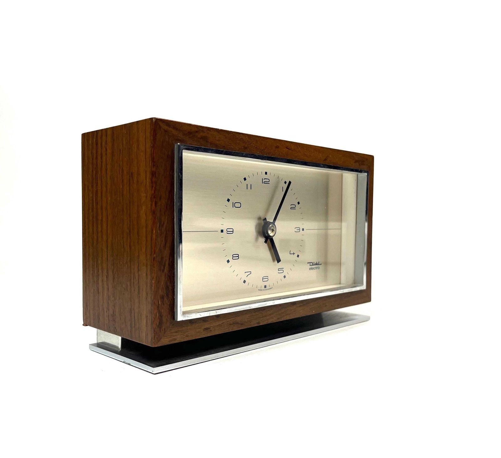 Mid-Century Bureauklok Teak en Chroom van Diehl, Duitsland, 1960