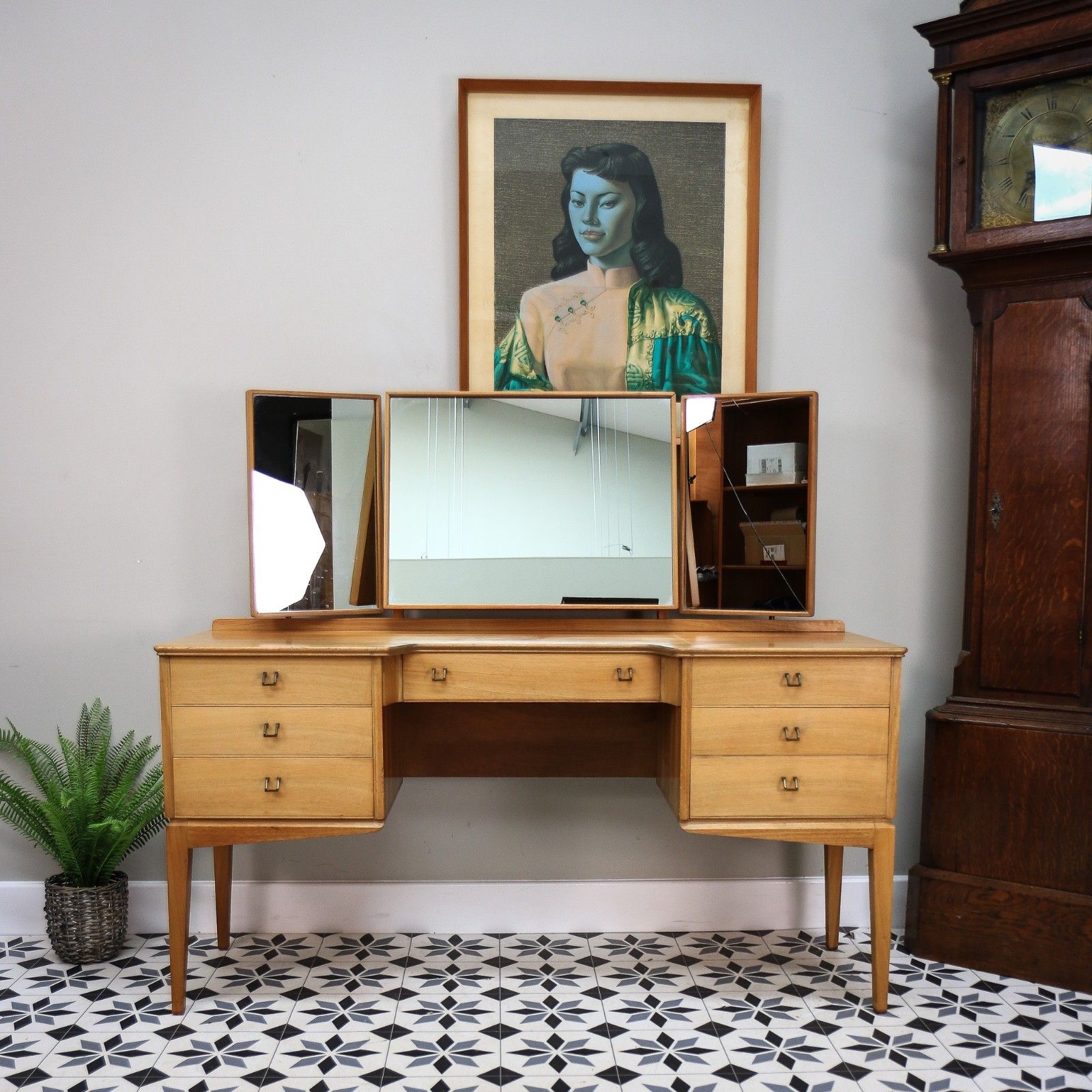 Alfred Cox Dressing Table In Walnut For Heals With Triple Square Mirrors.