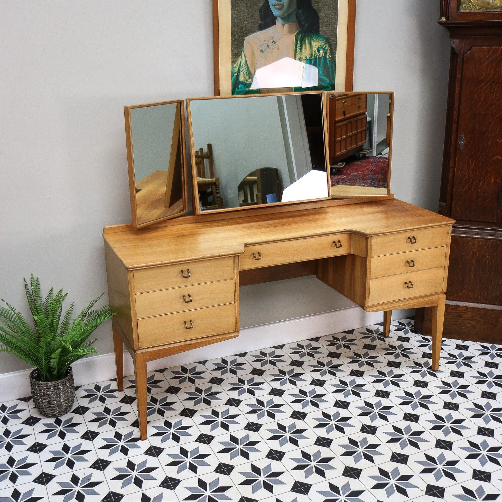 Alfred Cox Dressing Table In Walnut For Heals With Triple Square Mirrors. photo furniture