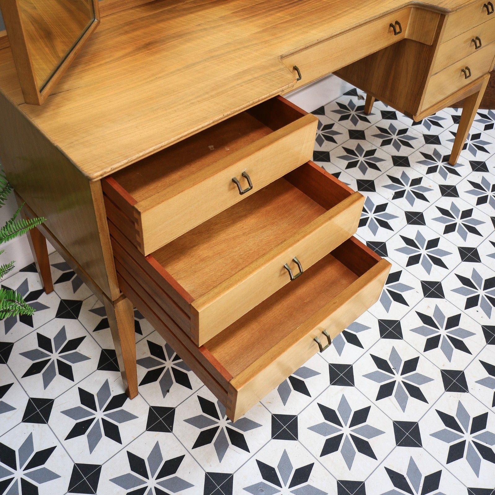Furniture Alfred Cox Dressing Table In Walnut For Heals With Triple Square Mirrors. photo