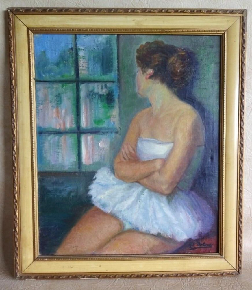 Antique Oil Painting Portrait Woman Dancer Impressionist 20th Century