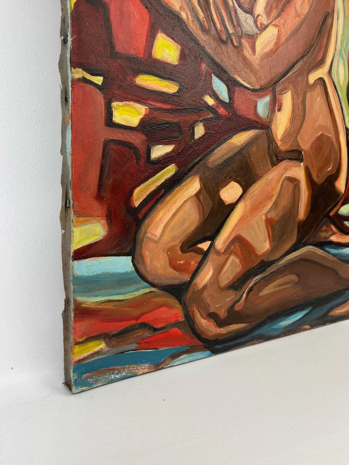 Grande huile sur toile, nu féminin dans un paysage expressionniste, mid-century photo for sale