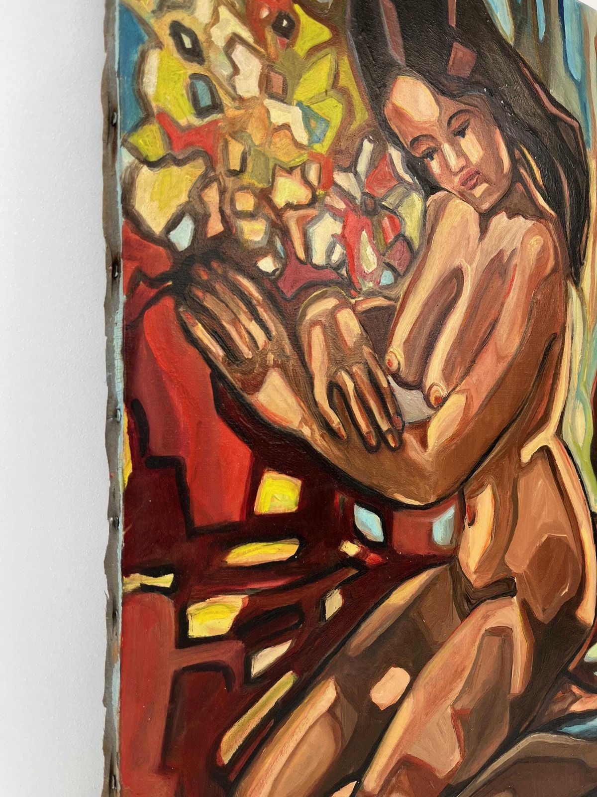 Stunning Large Oil On Canvas Mid Century Late Expressionism Nude Female Woman In A Vibrant Landscape photo Art