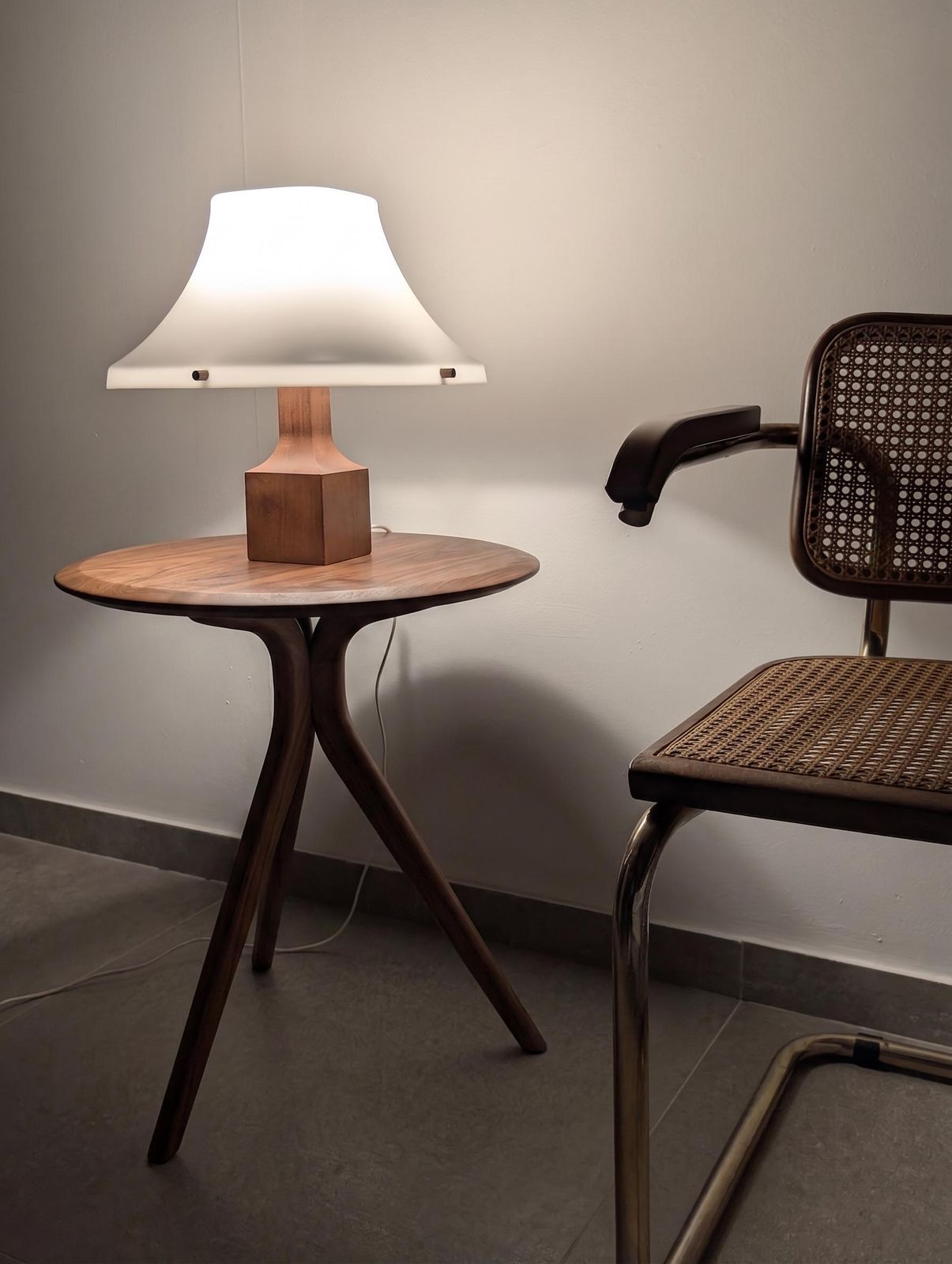 Danish Modern Teak Table Lamp With Pagoda Acrylic Shade, 1960s photo vintage