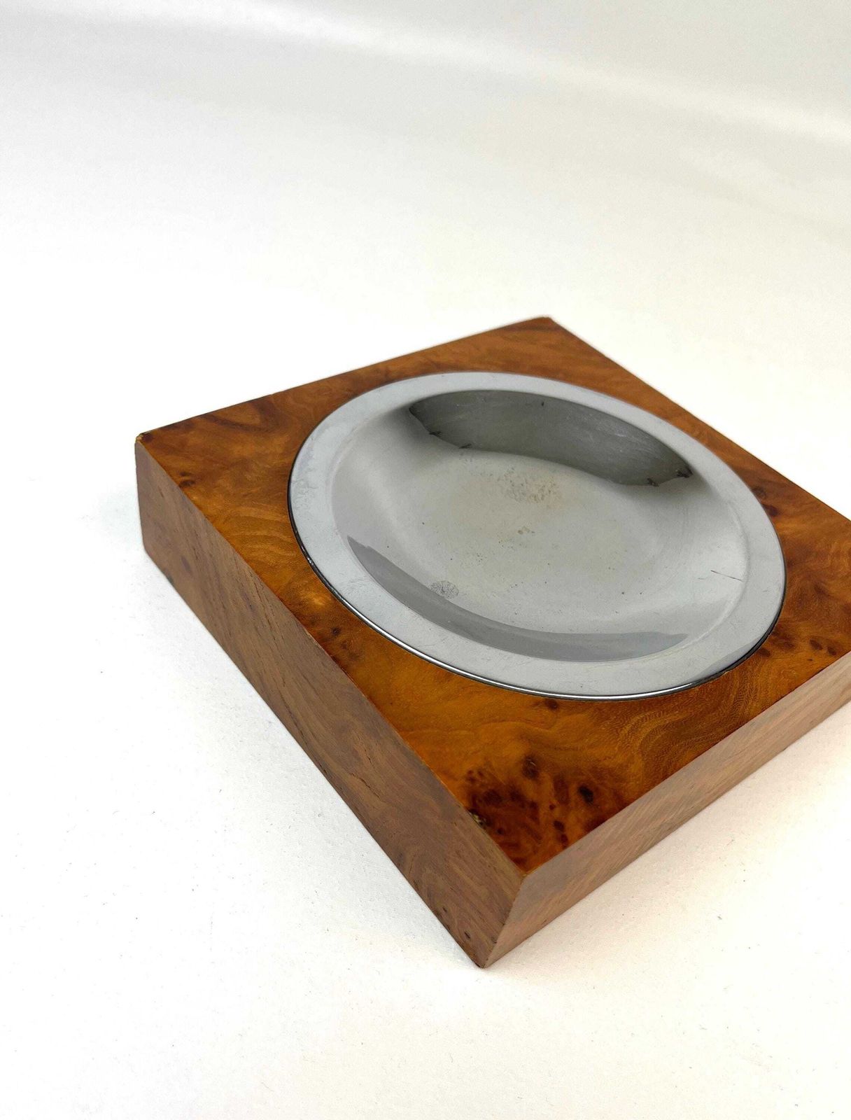 Cubist art deco schaaltje vogeloogesdoorn hout chroom opbergschaal sieraden ring sleutel kantoor Italië 1930 photo for sale