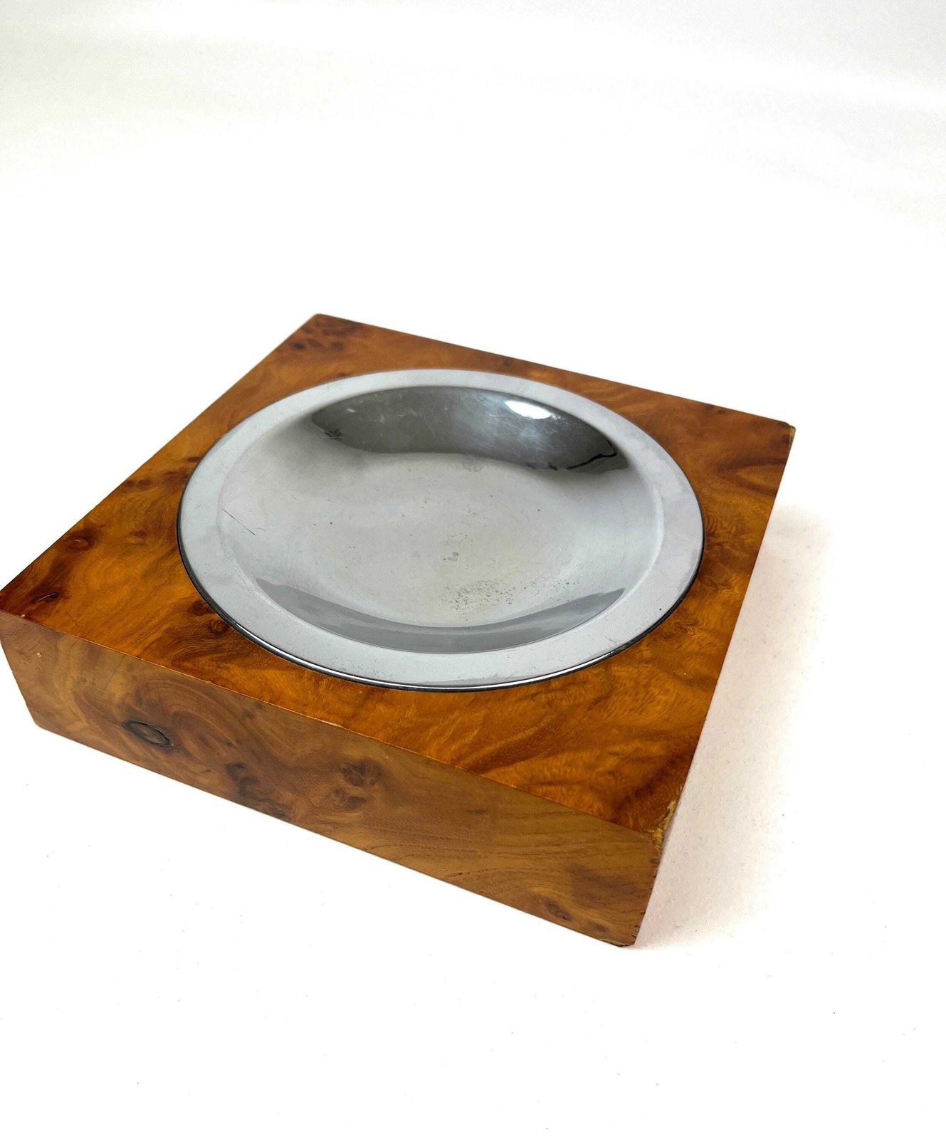 Cubist art deco schaaltje vogeloogesdoorn hout chroom opbergschaal sieraden ring sleutel kantoor Italië 1930 photo vinterior