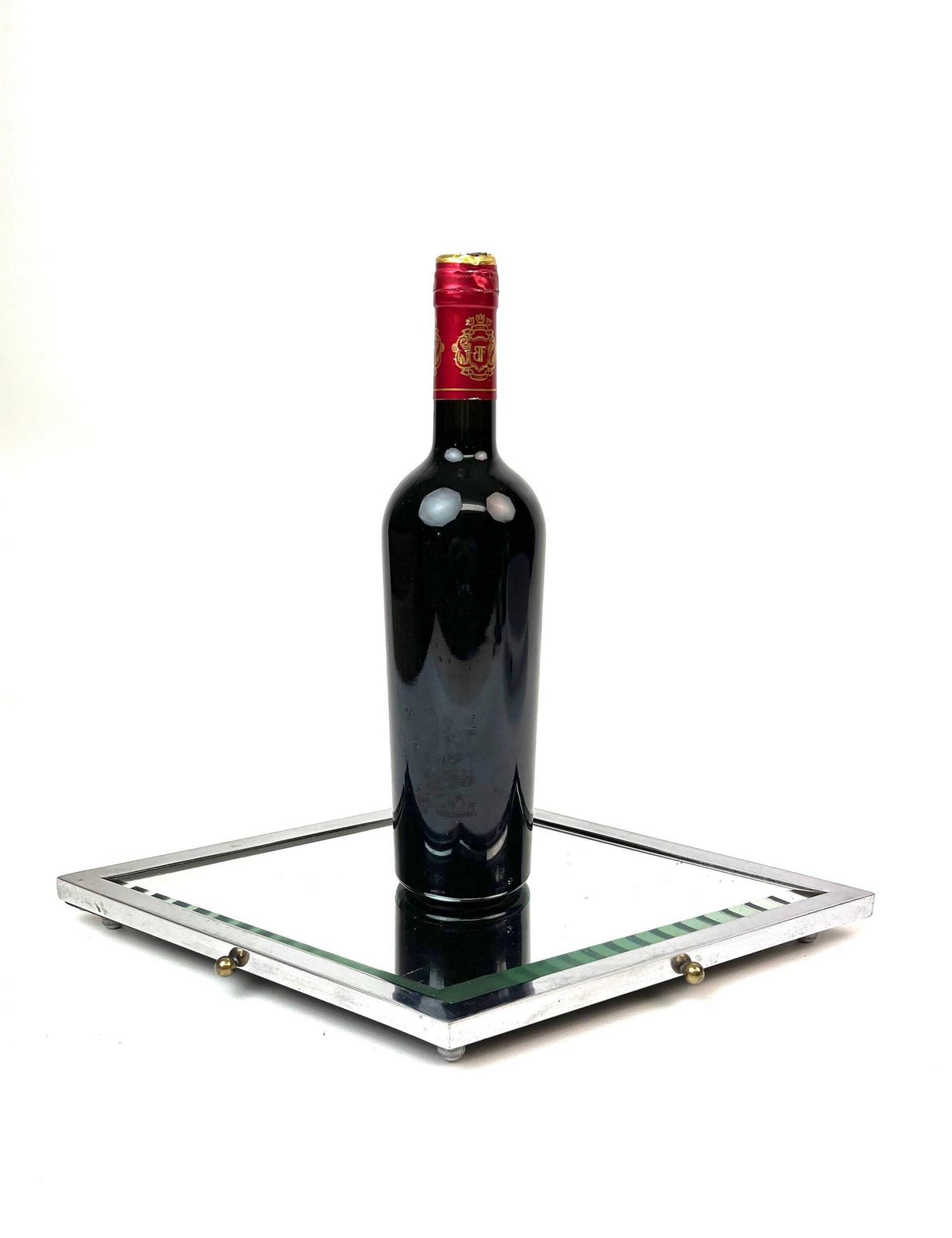 Rare Large Avantgarde Art Deco Bauhaus Mirror Coaster Tray Chrome Metal France Home Bar 1930