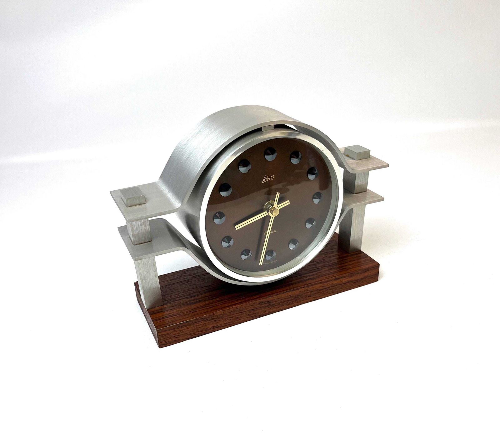 Zeldzame Space Age Mid-Century Eyeball Bureauklok, Teakhouten Voet, Schatz Germany, 1960 photo furniture