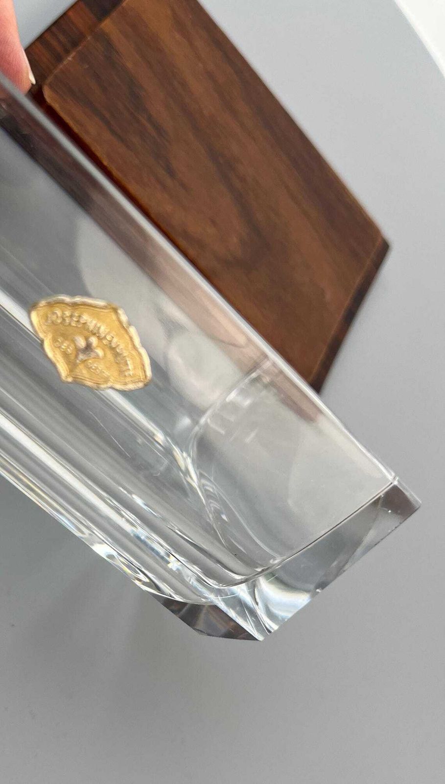 Boîte à bijoux Art Deco Bauhaus cubiste en verre cristal et palissandre, par Josephienhütte photo Décoration