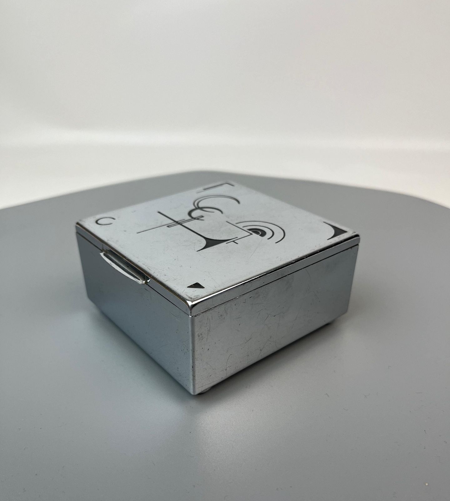 Rare Small Cubist Suprematism Enamel Bauhaus Art Deco Chrome Jewelry Box Germany 1930 photo for sale