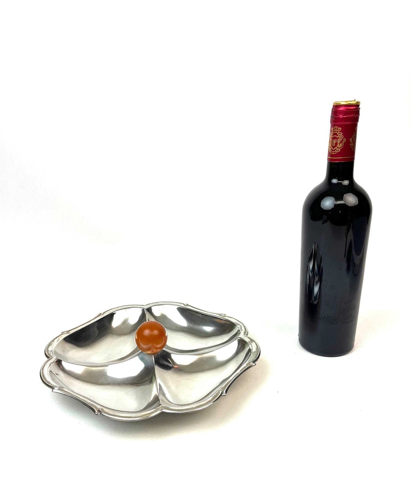 Rare Bauhaus Art Deco Silver Plated Center Of Table Bowl Plate Barware With Bakelite Knob By Hoka photo vinterior