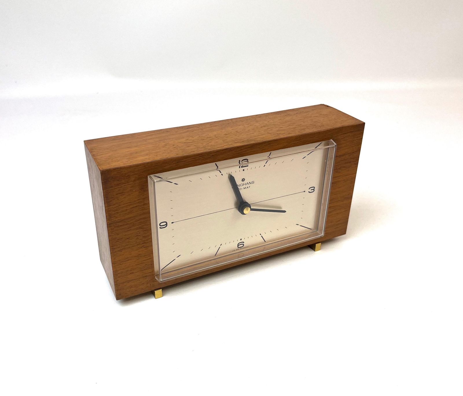 Stunning Mid Century Teak & Brass Desk Clock By Junghans Ato Mat Germany 1960 photo Home Decor