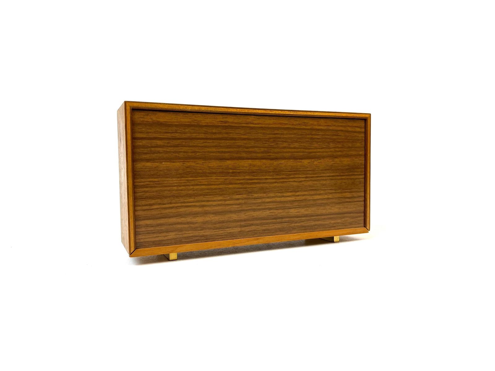 photo furniture Mid-Century Teak en Messing Bureauklok van Junghans Ato Mat, Duitsland, 1960
