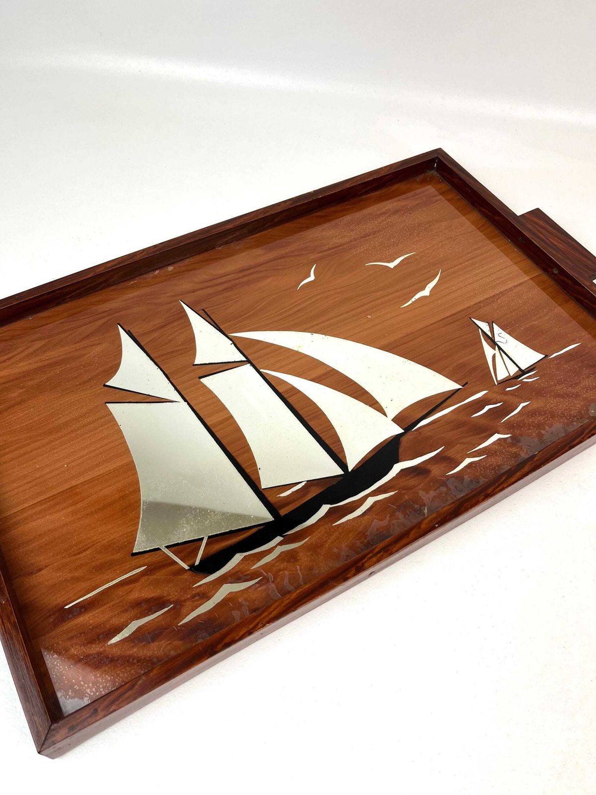 Rare Stunning Antique Art Deco Sailing Boat Ship Cocktail Serving Tray Shabby Chic France 1930 photo Home Decor
