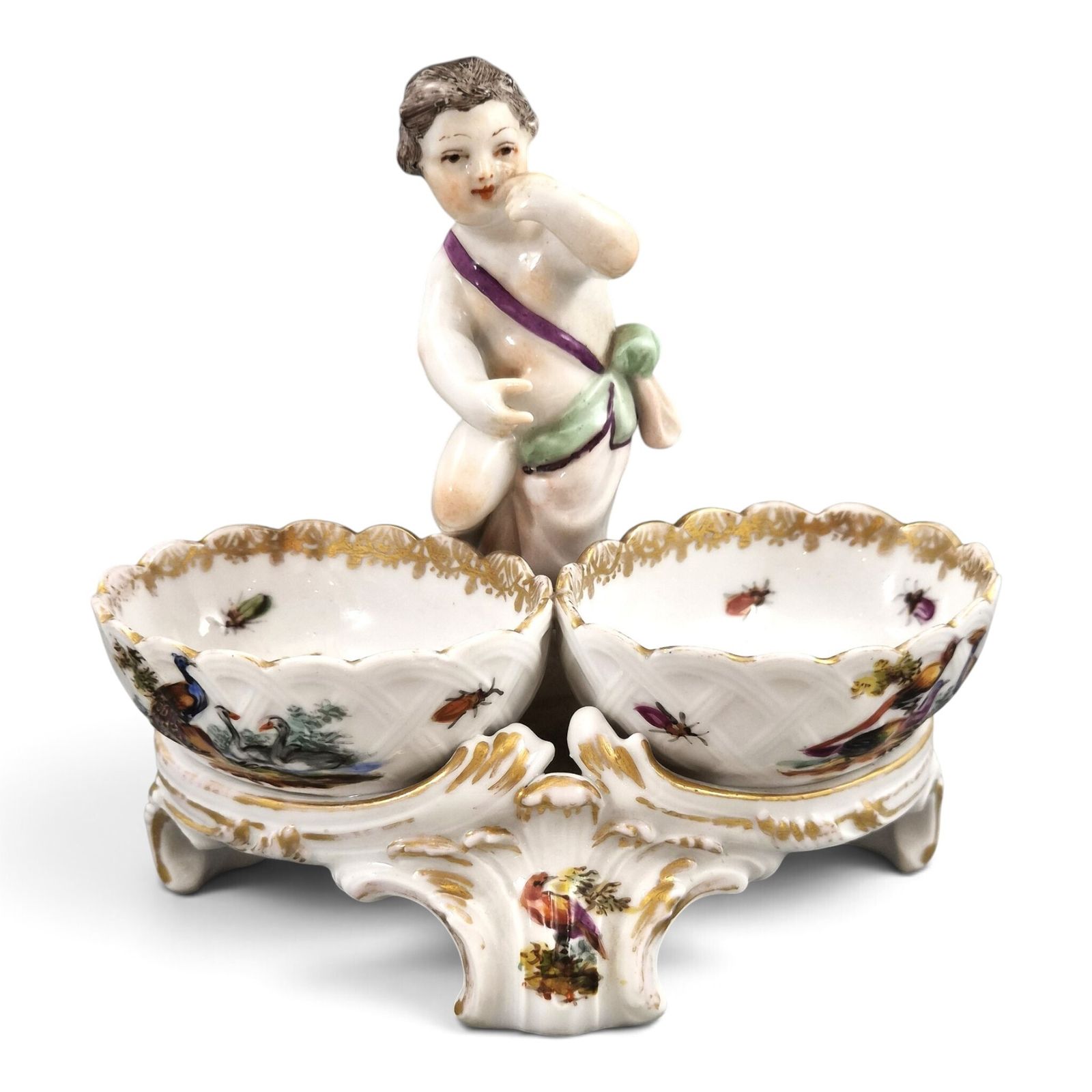 German Kpm Berlin Rococo Revival Figural Double Salt Cellar, C.1870 1890