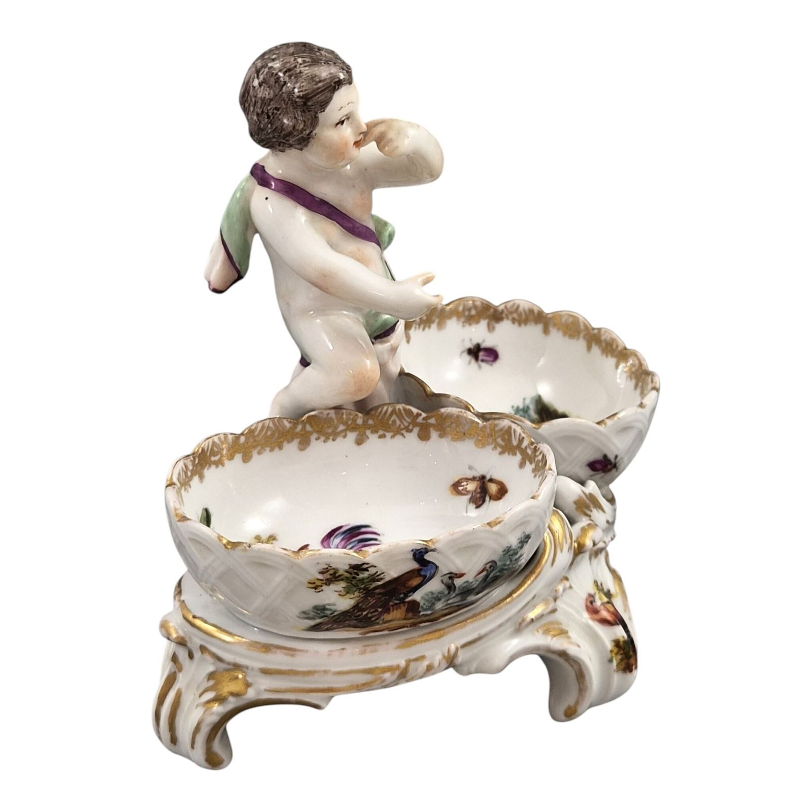 German Kpm Berlin Rococo Revival Figural Double Salt Cellar, C.1870 1890 photo vinterior