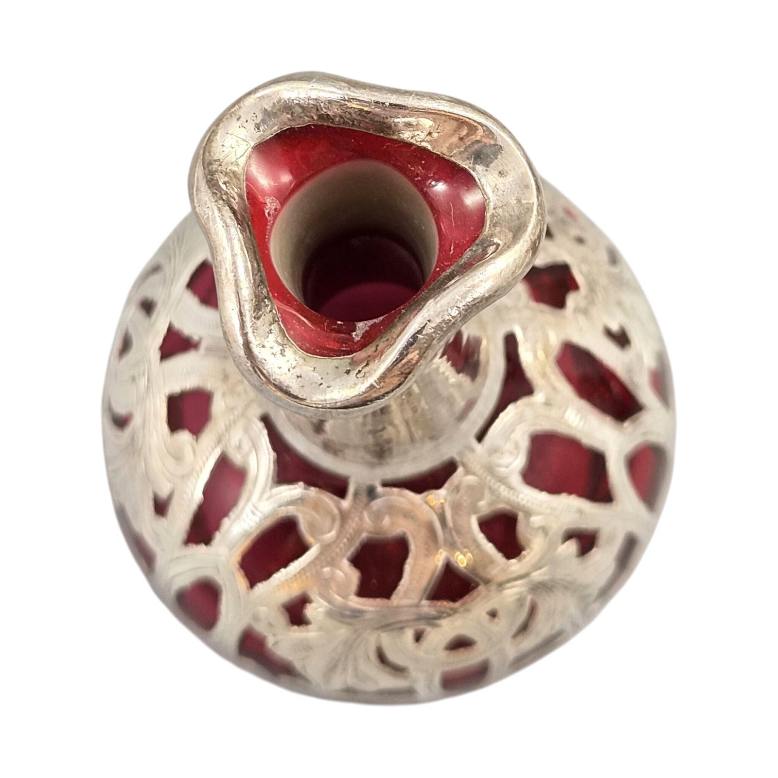 Gorham & Laugharne Robijnrood Glas en Zilver Vanity Ensemble, ca. 1900/ca. jaren 1980 photo Woonaccessoires