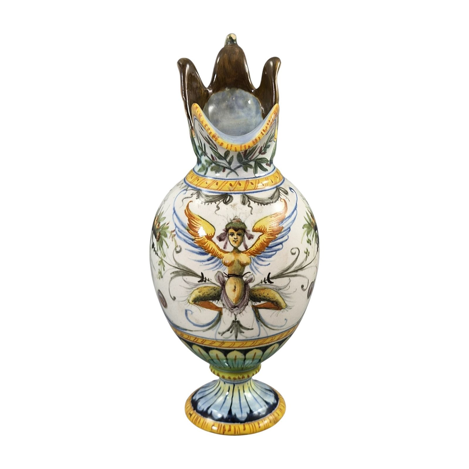Italiaanse Cantagalli Renaissance Revival Majolica Ewer & Vase, Florence, ca. 1890 photo vintage