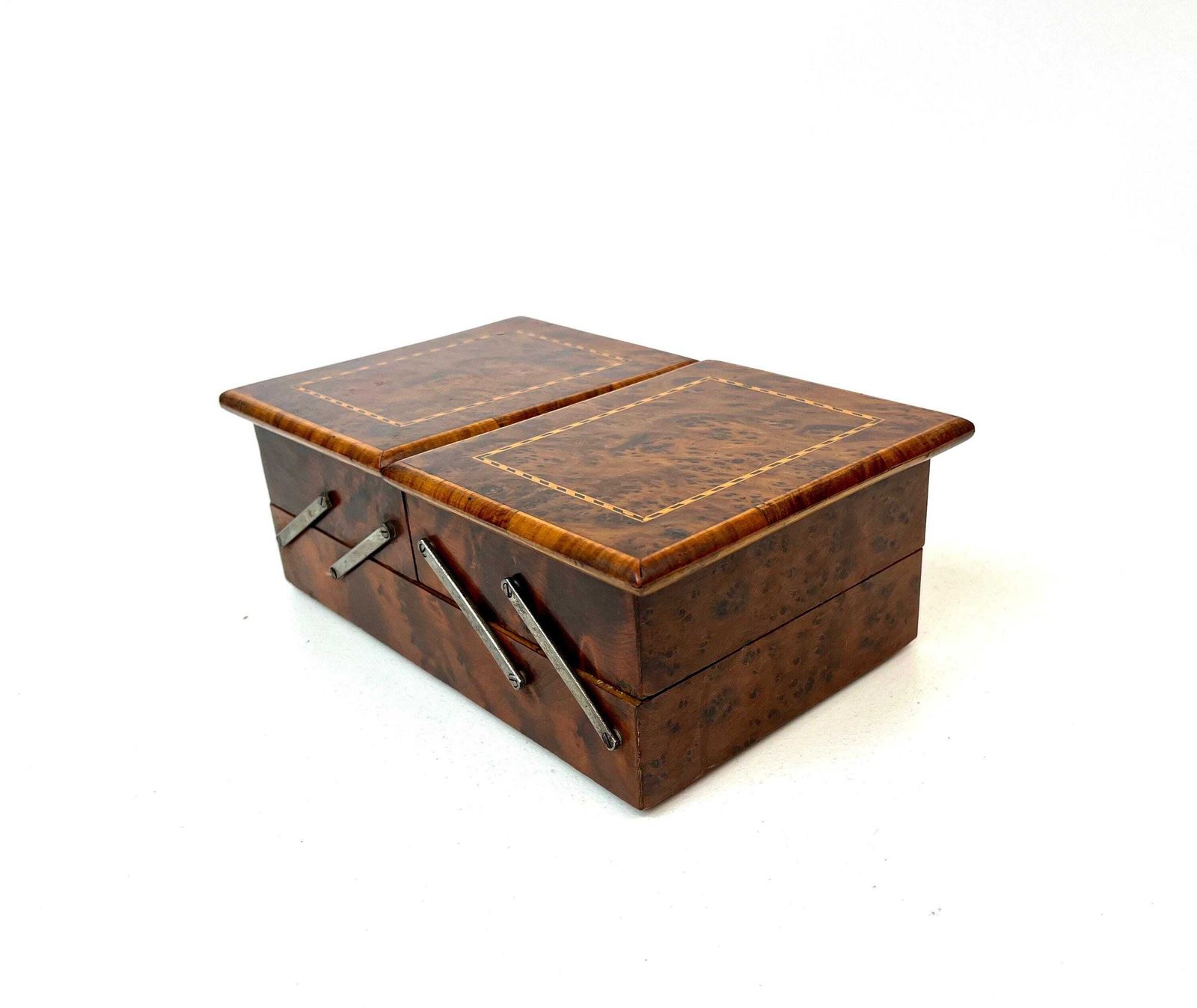 Zeldzame antieke art deco Bauhaus wortelhoufineer opvouwbare sieradendoos 1930 photo buy