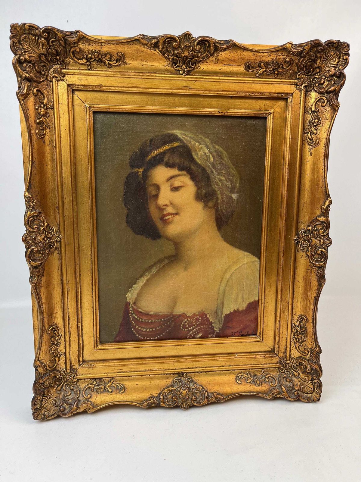 Portrait de femme Art Nouveau d'époque, huile sur toile en cadre doré ornemental, Allemagne, vers 1890 photo furniture