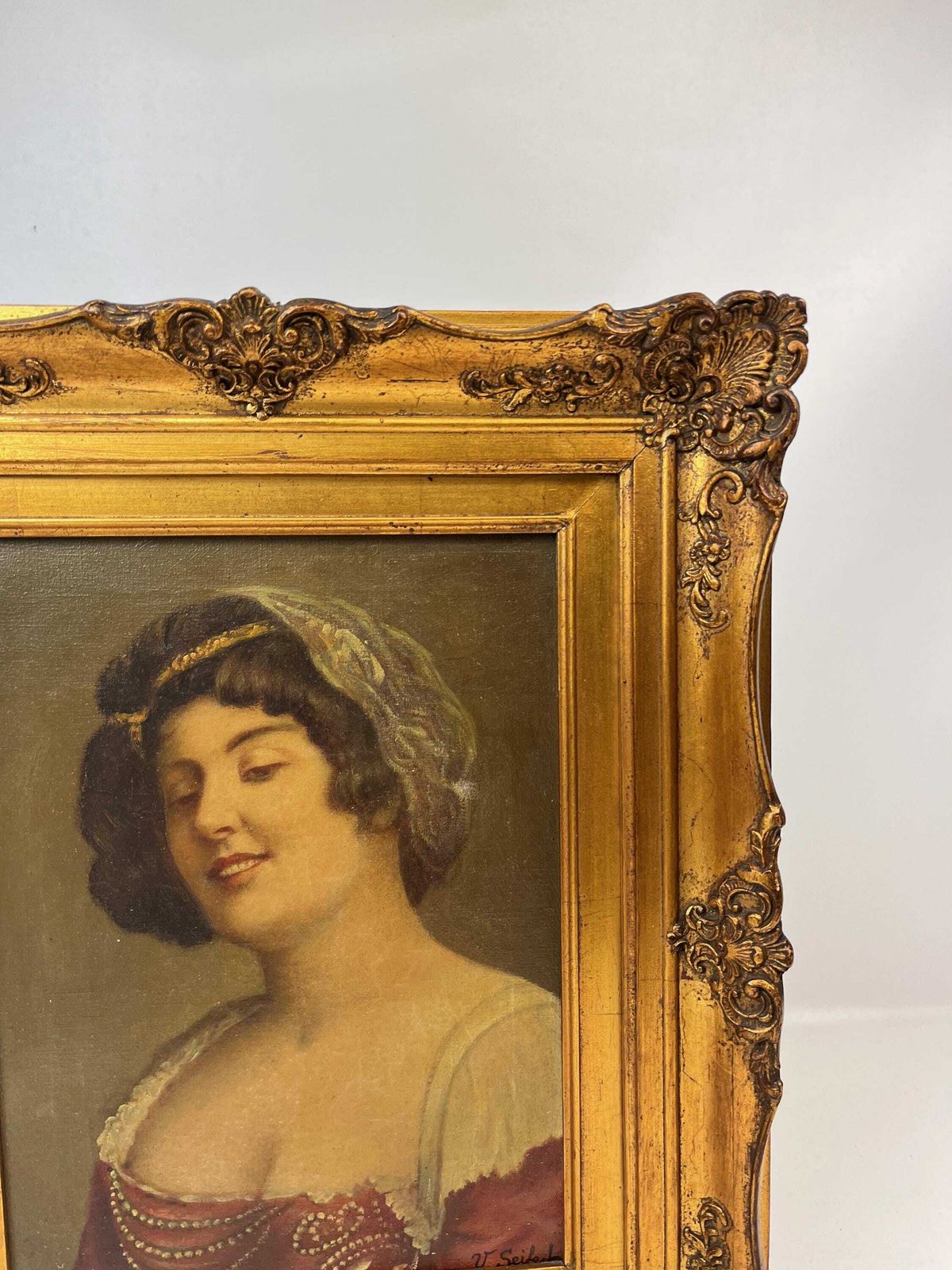 Portrait de femme Art Nouveau d'époque, huile sur toile en cadre doré ornemental, Allemagne, vers 1890 photo Art