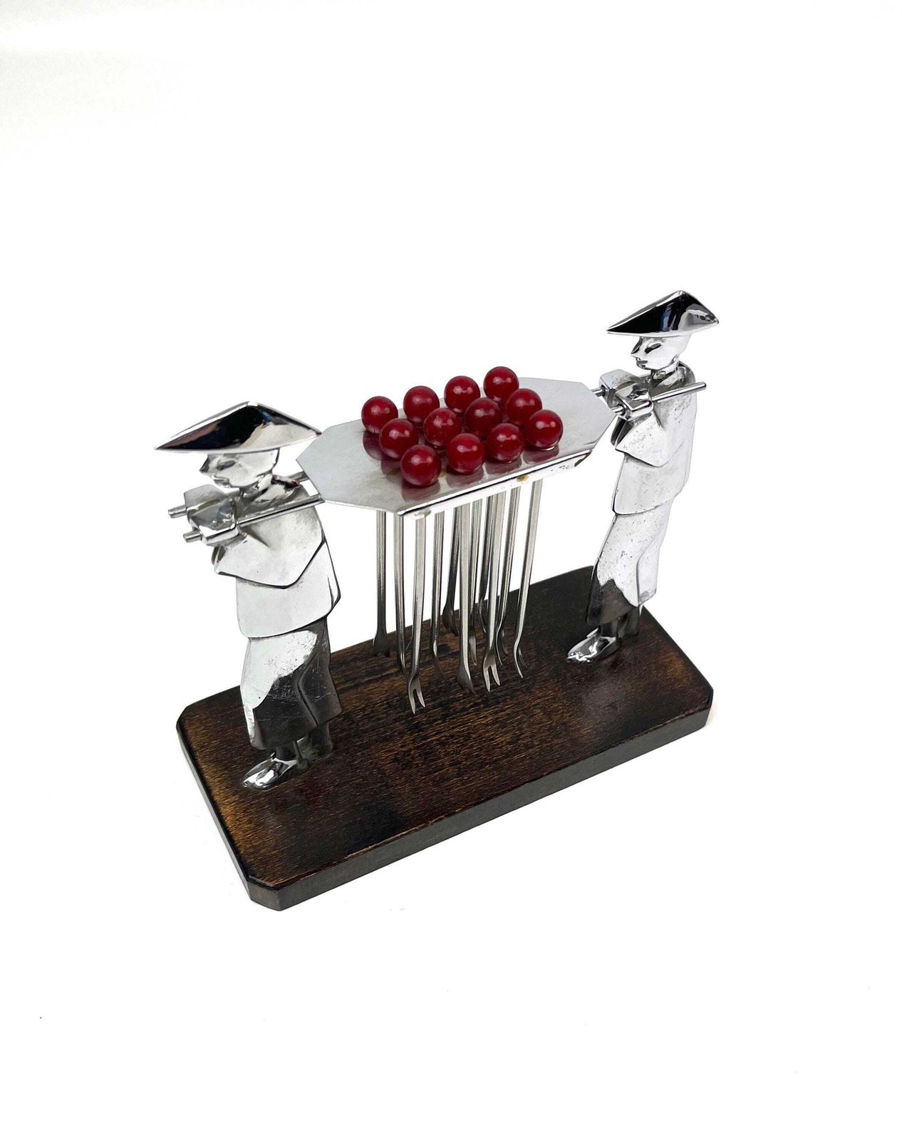 Piques à cocktail Art déco Sudre avec support, en métal chromé et bakélite sur base en palissandre photo furniture