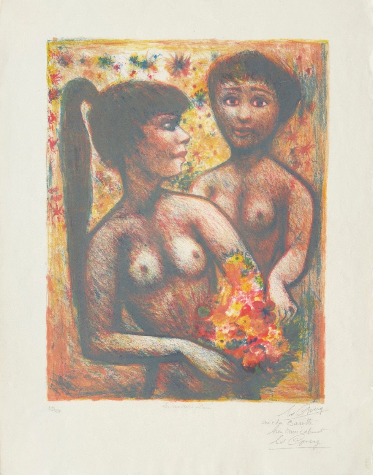Edouard Goerg Lithografie Gesigneerd Genummerd Les Modèles Fleuries 1965