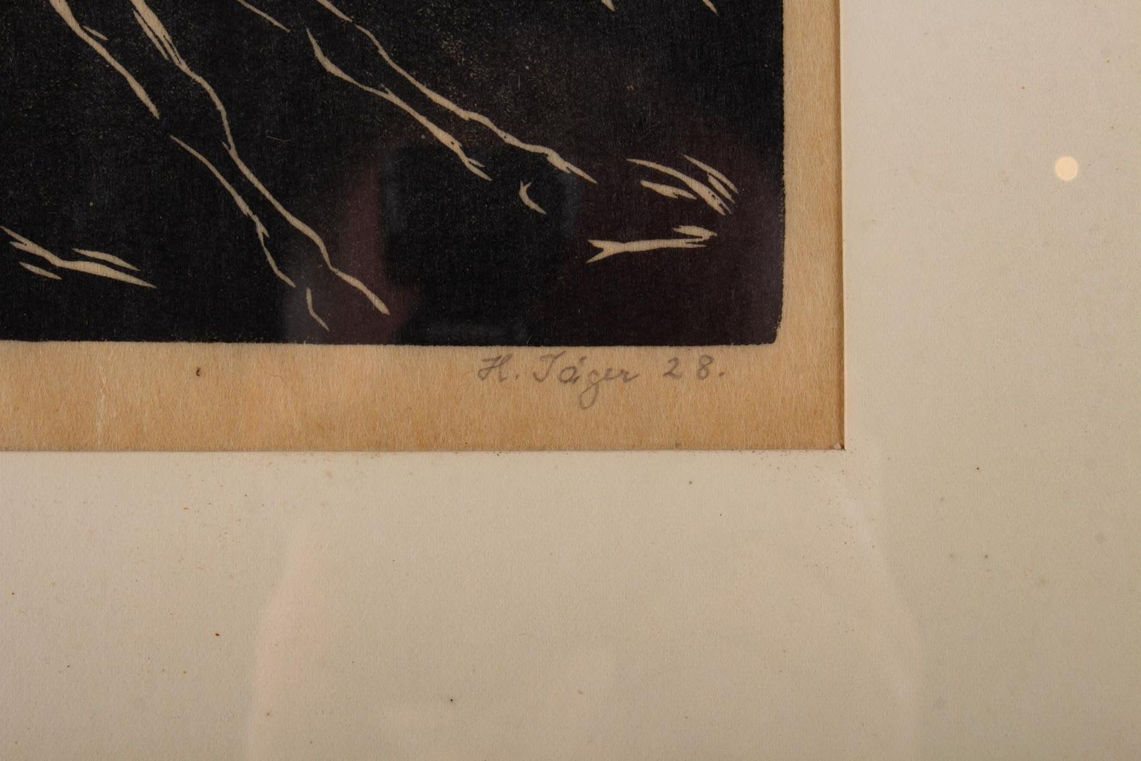Engraving, Signed, 1928, Representative Stylized Horses Running, Framed photo Art