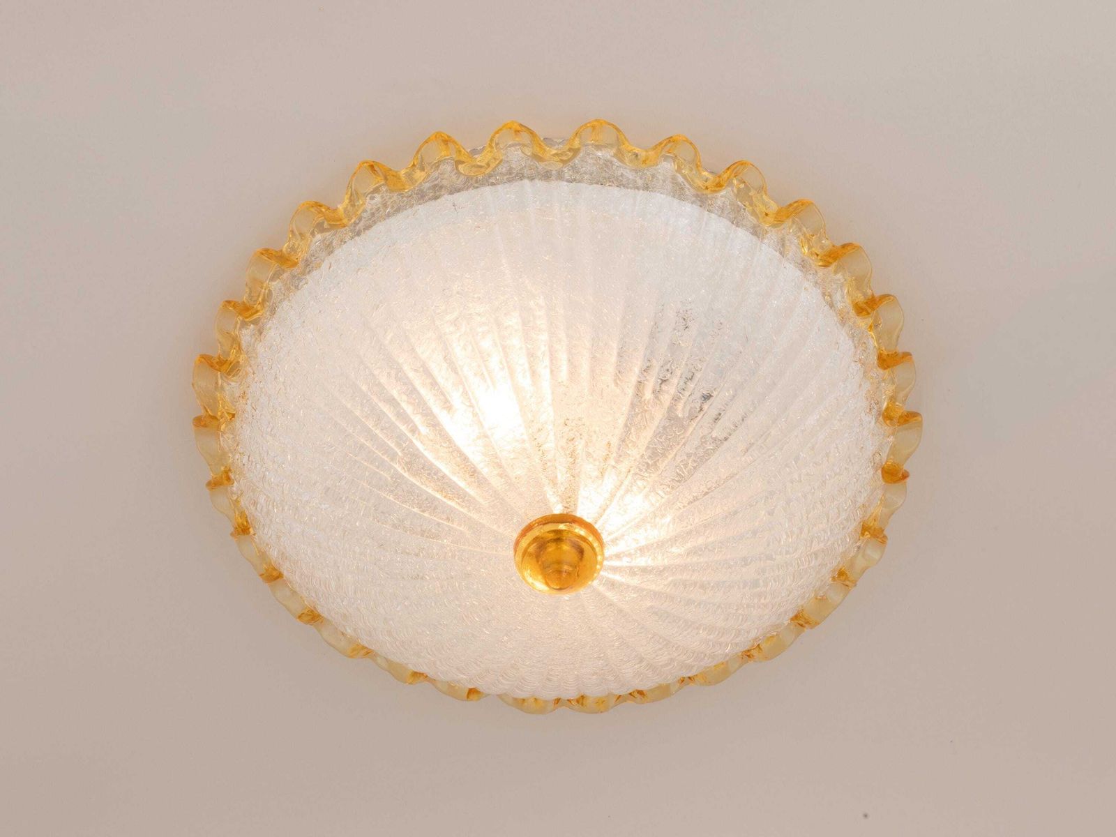 Mid-Century Murano Barovier & Toso Flush Mount Glazen Plafondlamp Vintage Oker Geel IJsglas Venetiaans Hollywood Regency Toilet photo furniture