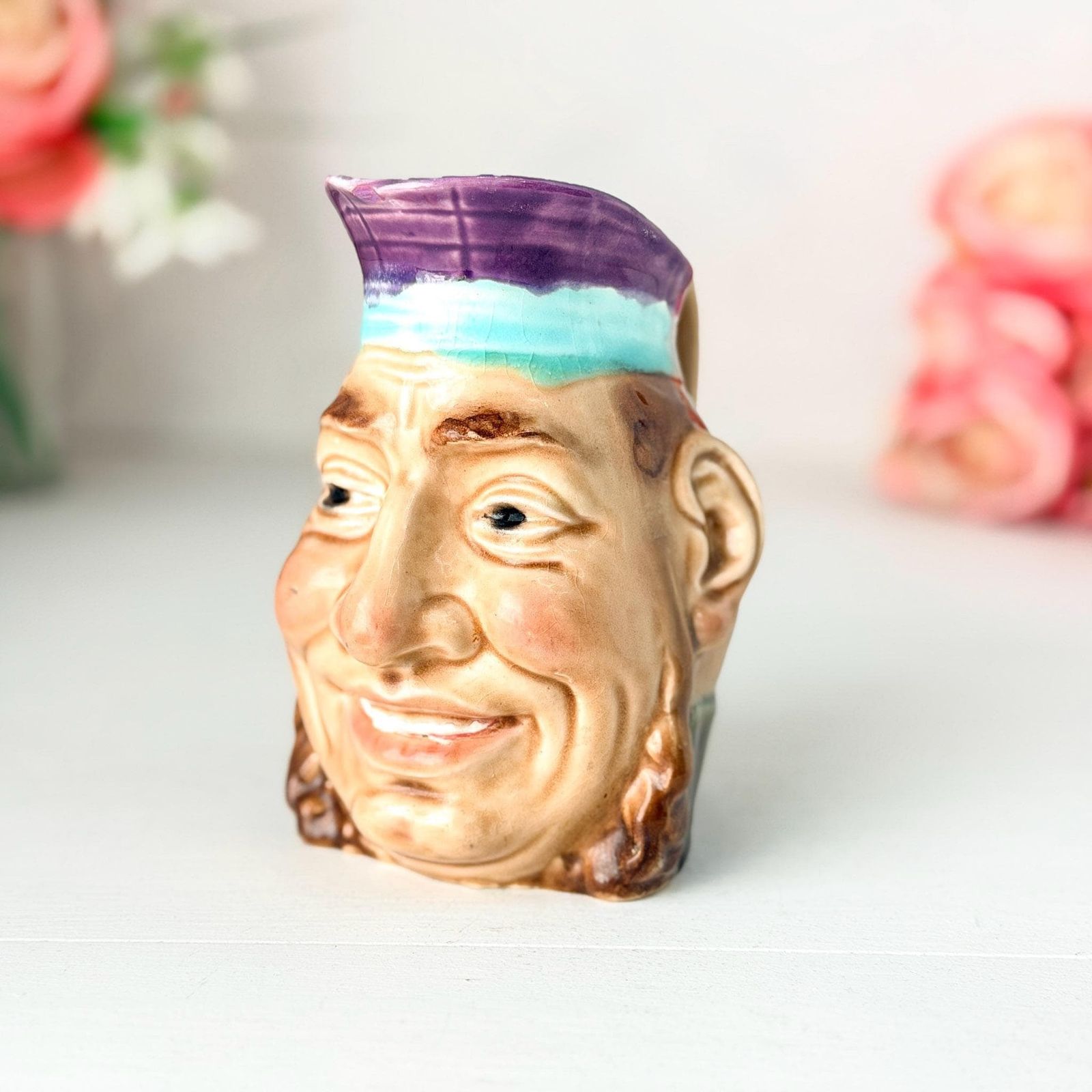 Sarreguemines Majolica Sailor Jug Rare Antique French Face Pitcher 1890s