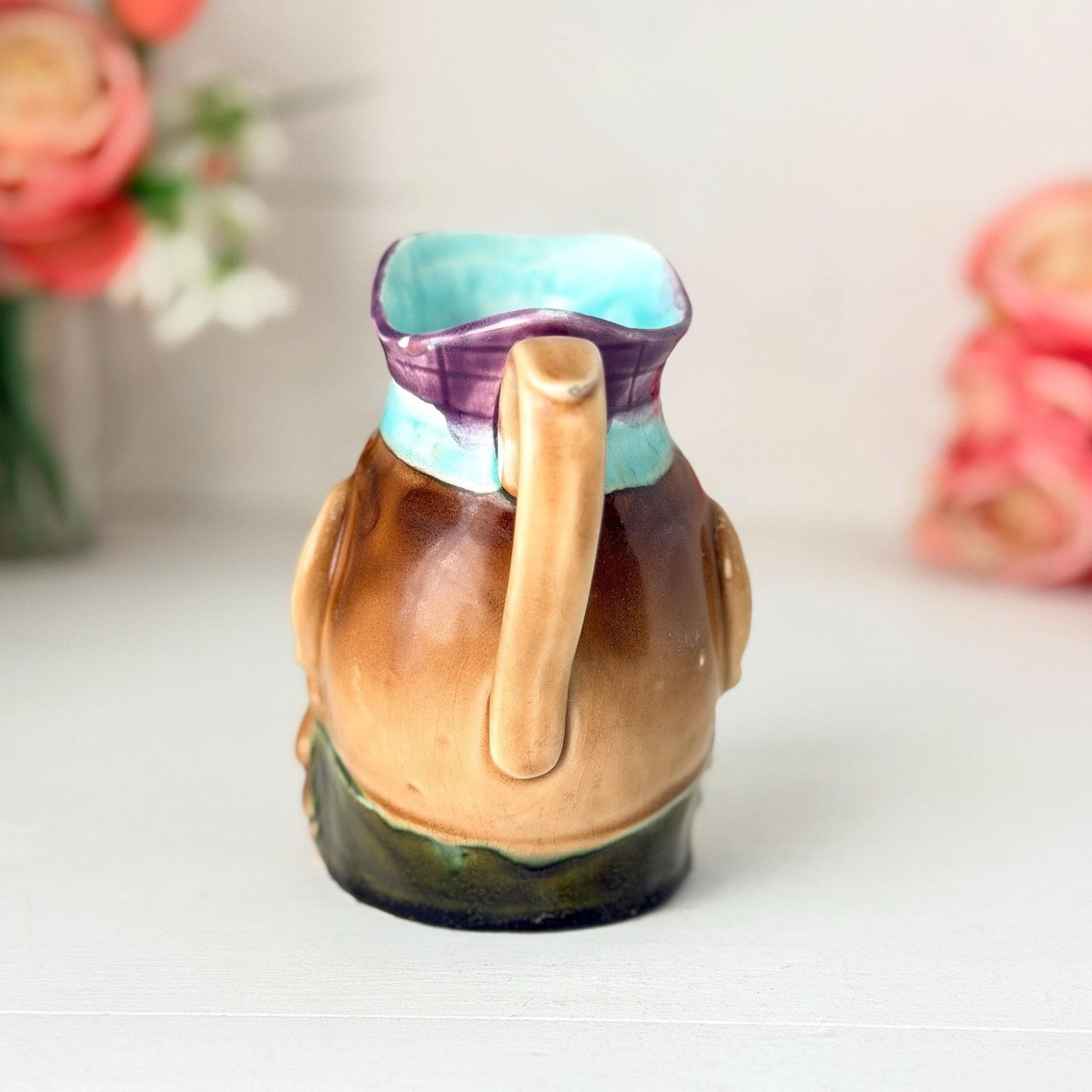 Sarreguemines Majolica Sailor Jug Rare Antique French Face Pitcher 1890s photo for sale