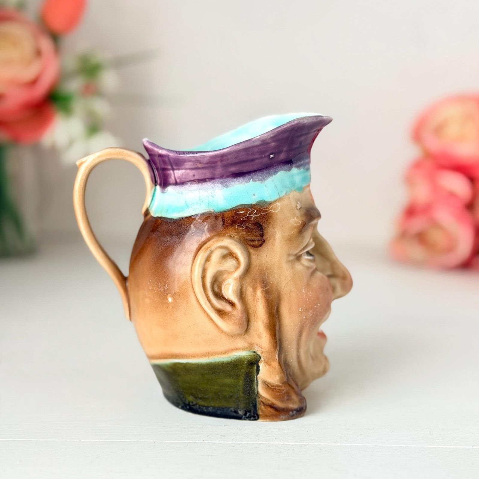 Sarreguemines Majolica Sailor Jug Rare Antique French Face Pitcher 1890s photo Home Decor