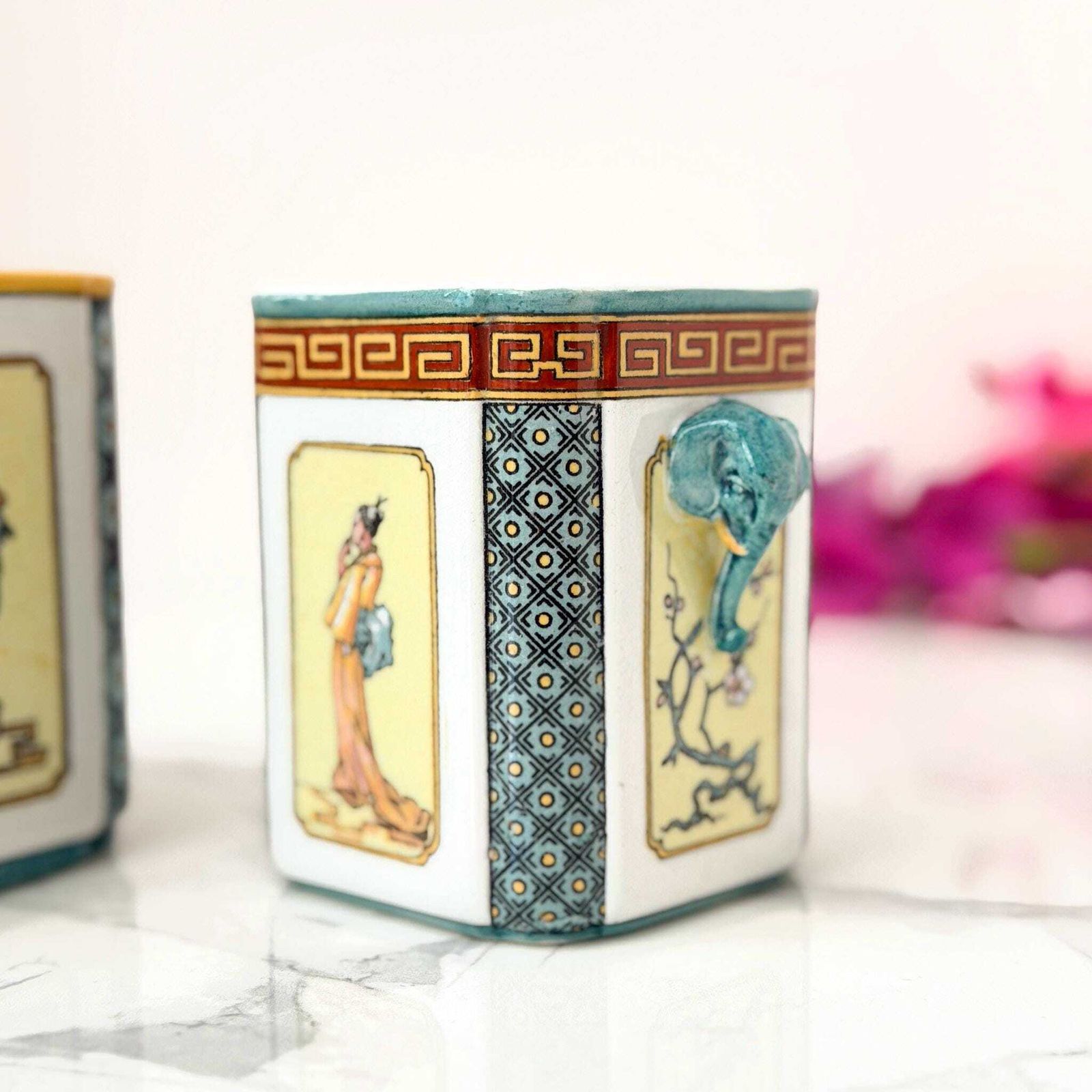 Antieke Sarreguemines Majolica Cachepots 3d Olifant Japonisme 1880s photo vinterior