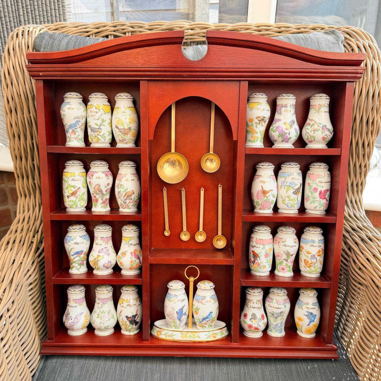 Lenox Birds & Blossoms Spice Jar Set Complete With Display Rack 1994