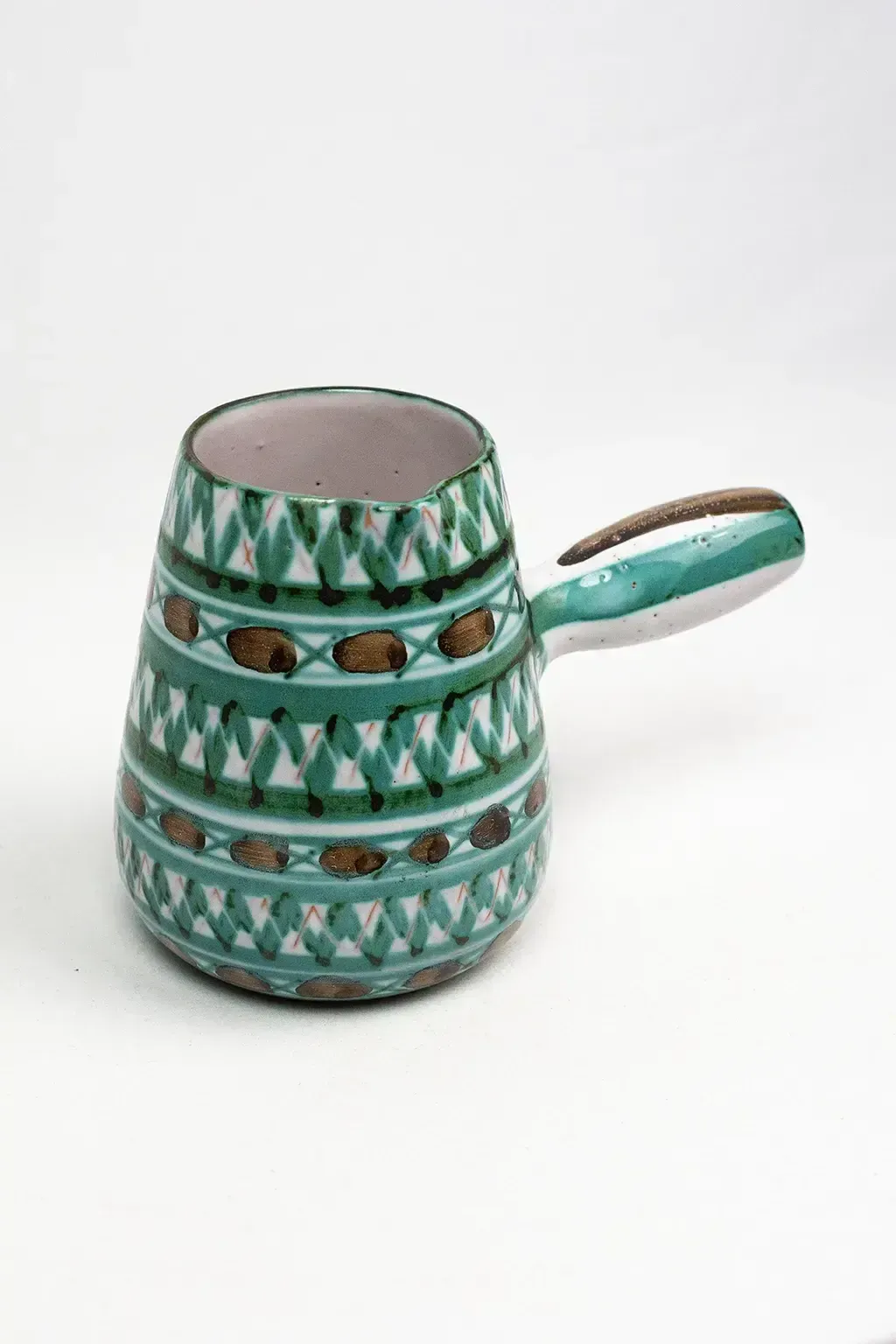 Robert Picault Ceramic Ewer – Vallauris, Green And Brown Geometric Decoration, 1950s 60s