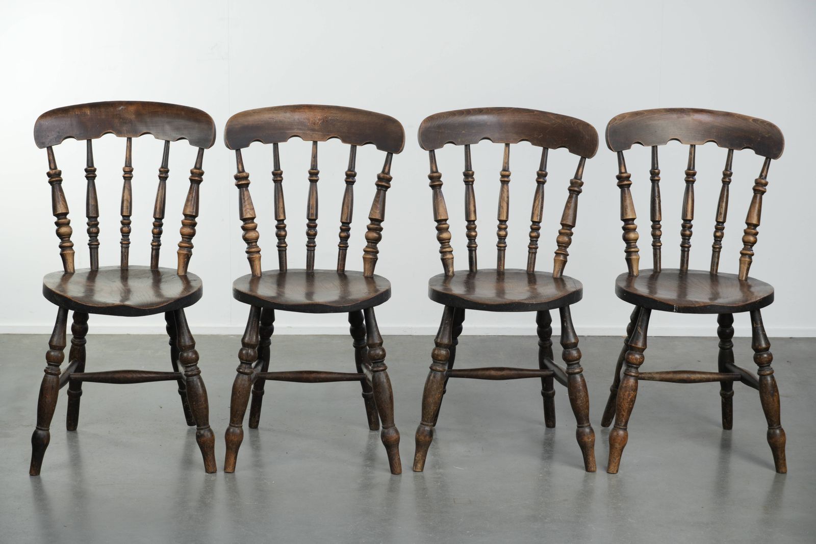 Set Of 4 Antique English Wooden Windsor Pub/Bistro Chairs From The 19th Century With A Beautiful Patina photo furniture