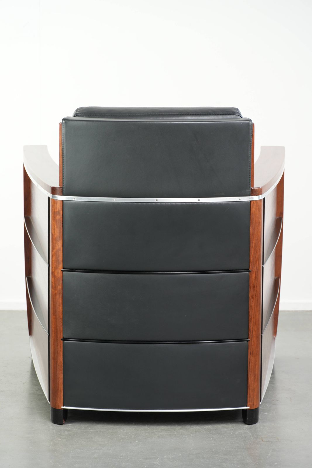 Beautiful Black Cowhide Leather Art Deco Design Armchair photo Furniture
