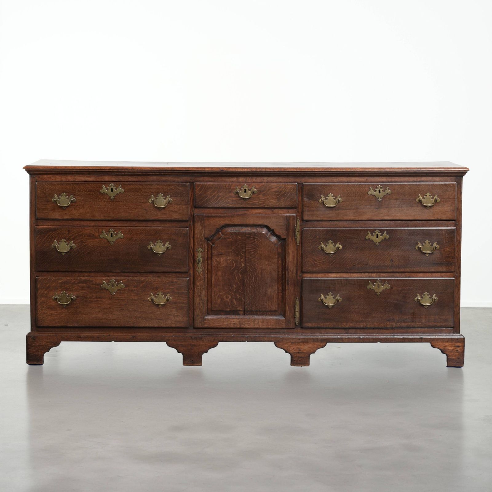 Beautiful, Large, And Functional 18th Century Antique English Oak Sideboard/English Low Dresser With Its Original Fittings.