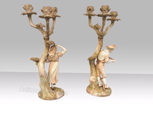 Pair Of Antique Royal Worcester Candelabra Signed By James Hadley photo furniture