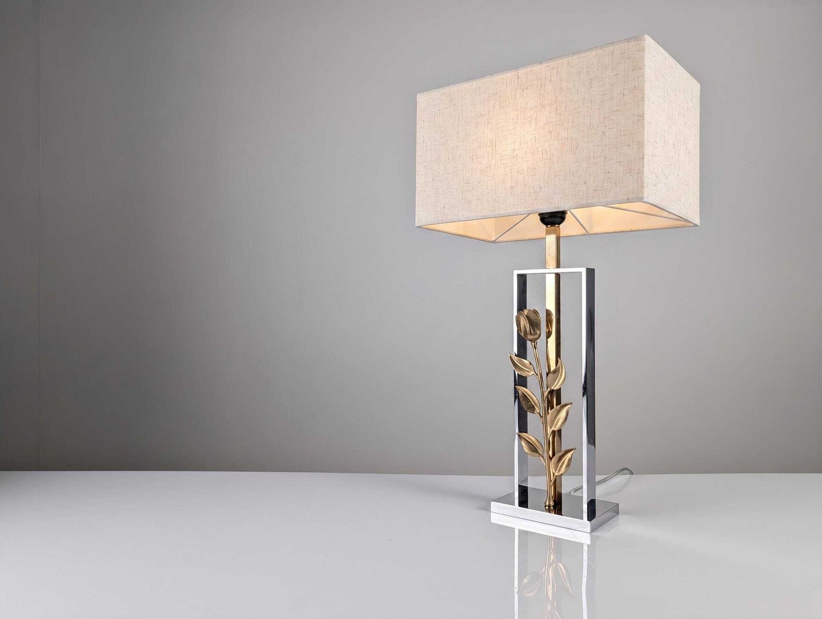 Maison Charles Chrome And Gilt Bronze Rose Table Lamp, France, 1970s