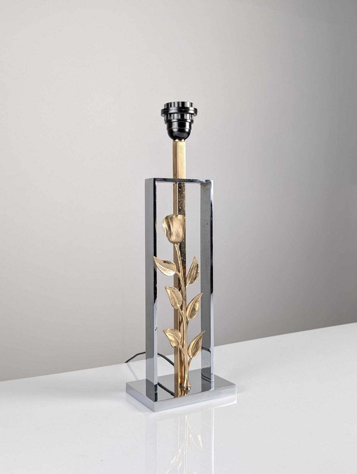 Maison Charles Chrome And Gilt Bronze Rose Table Lamp, France, 1970s photo vinterior
