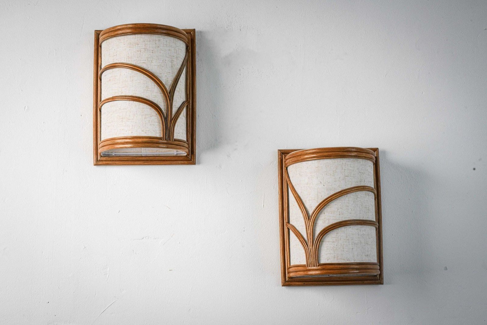 Pair Mid Century Modern Style Rattan Wall Sconce Lamp, Hallways, Living Room Wall Lighting