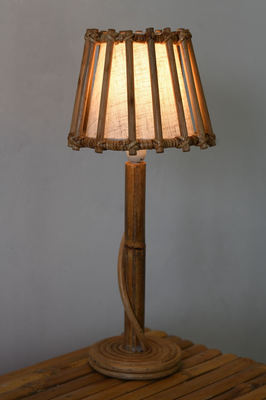 Mid Century Pencil Reed Rattan Table Lamp photo furniture