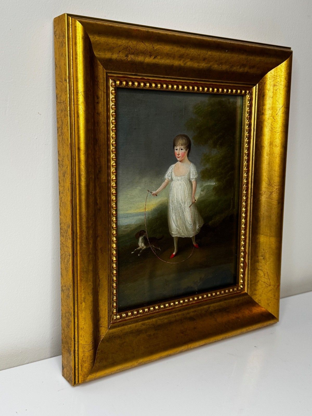 Olieverfportret uit het begin van de 19e eeuw, Louisa Cooke met Mr Quiz, in de stijl van George Romney, ca. 1802 photo vintage