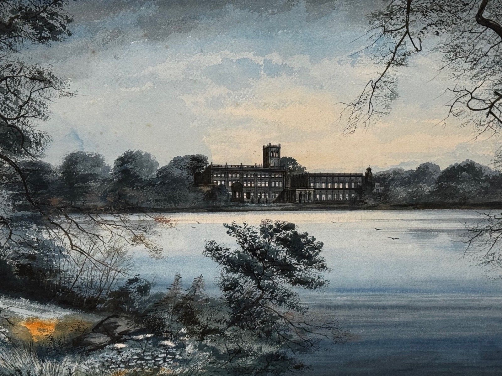 Schilderij Trentham Hall, Zetel van de Hertog van Sutherland, begin 20e eeuw, ca. 1912, door Edward John Bishop Evans photo furniture
