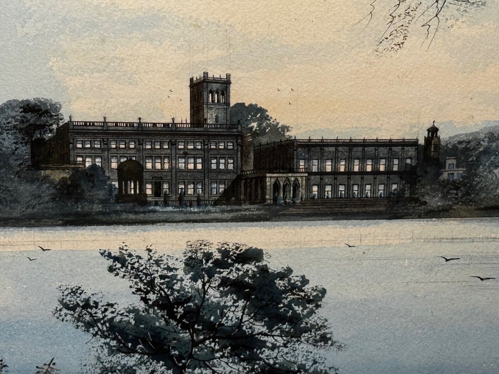 Schilderij Trentham Hall, Zetel van de Hertog van Sutherland, begin 20e eeuw, ca. 1912, door Edward John Bishop Evans photo for sale