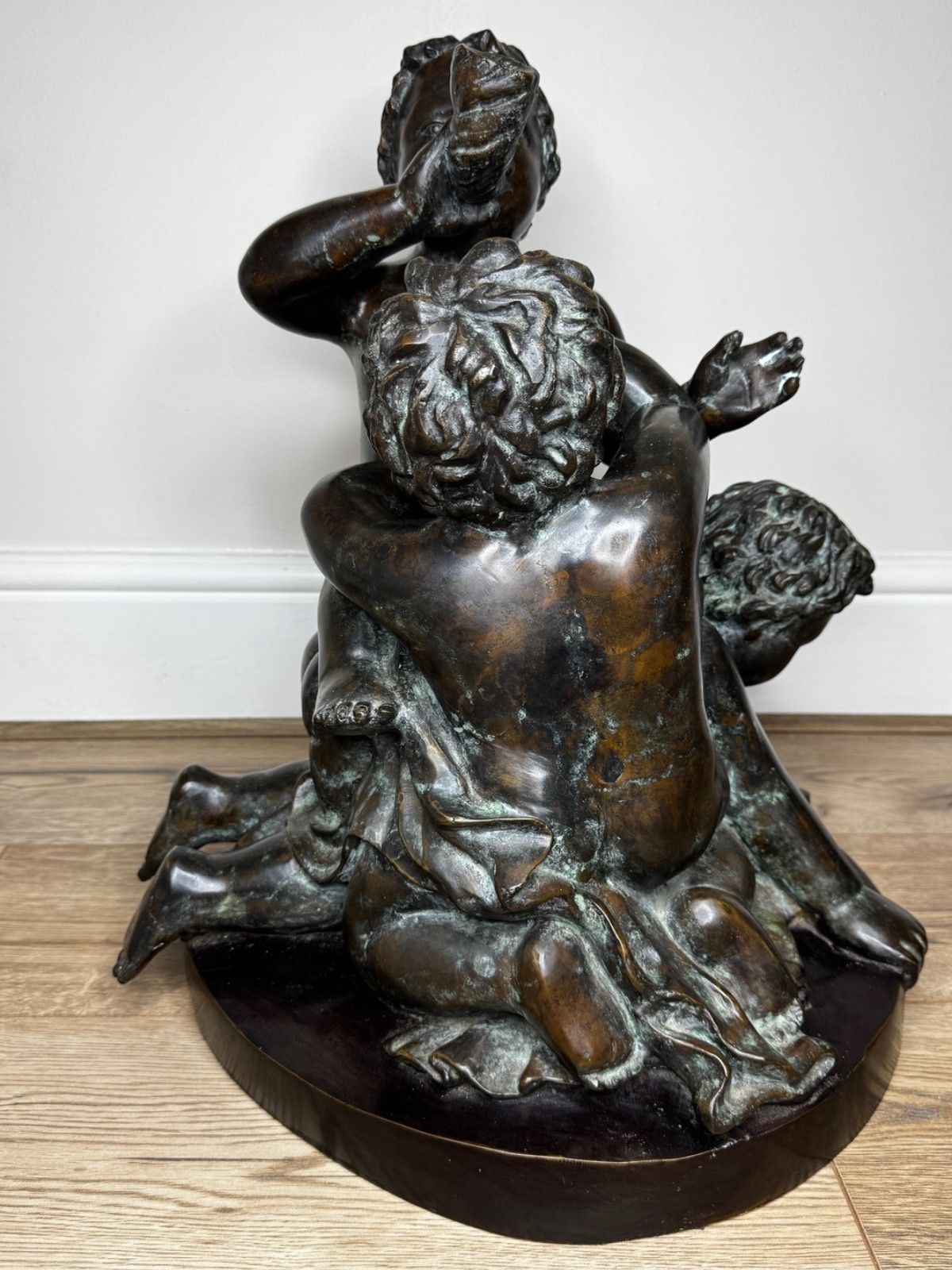 Bronze Group Call Of The Triton Conch Sea Putti  In The Manner Of Claude Michel photo furniture