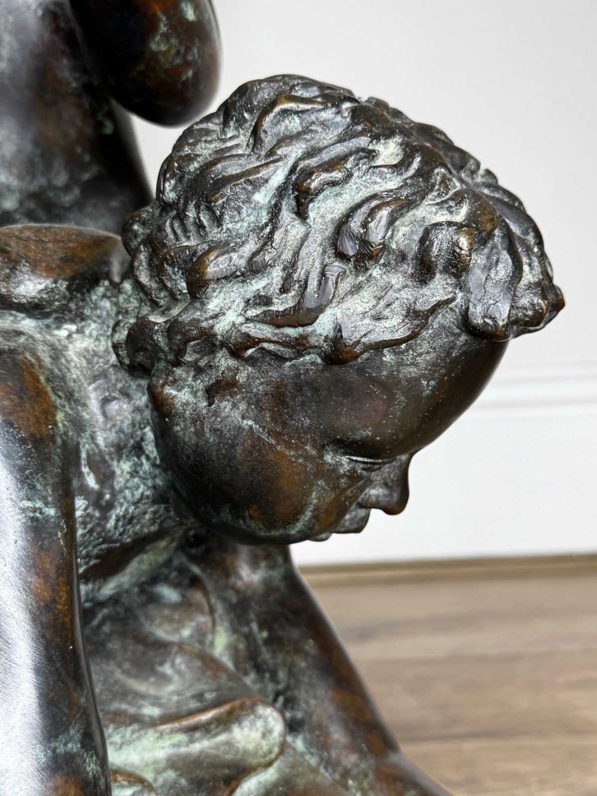 photo vintage Bronze Group Call Of The Triton Conch Sea Putti  In The Manner Of Claude Michel