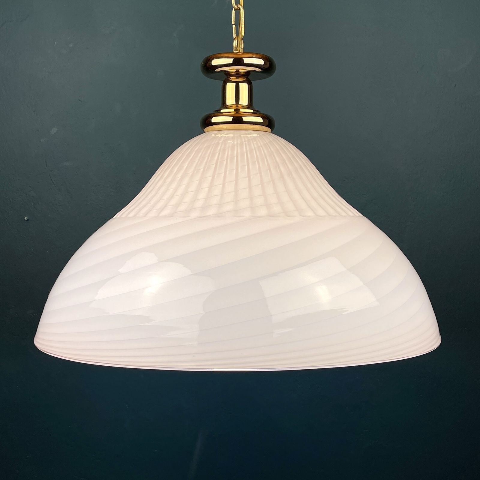 Lighting Large Swirl Pink Murano Glass Pendant Lamp Italy 1970s photo