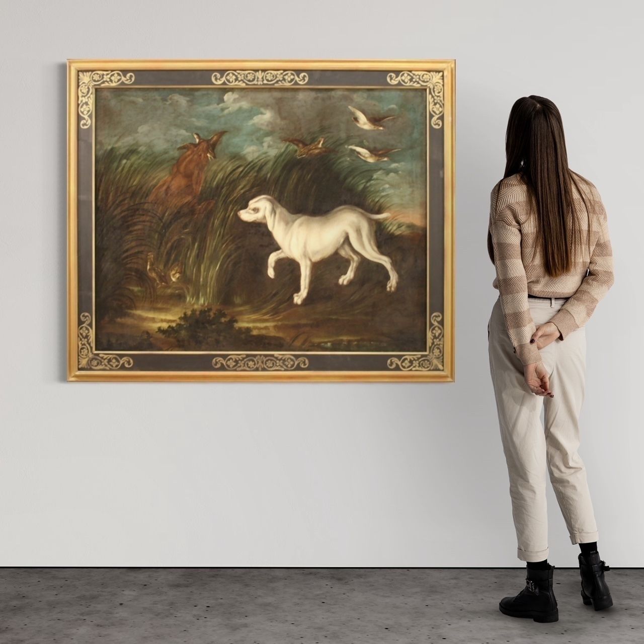 2500.0 Antique French Painting From 18th Century Landscape With Dog photo